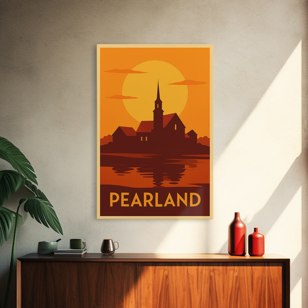 Pearland Travel Poster, Framed Canvas Print, Golden Travel Poster Art, Pearland Wall Art, Travel Poster Set, Travel Art Print, Design 2