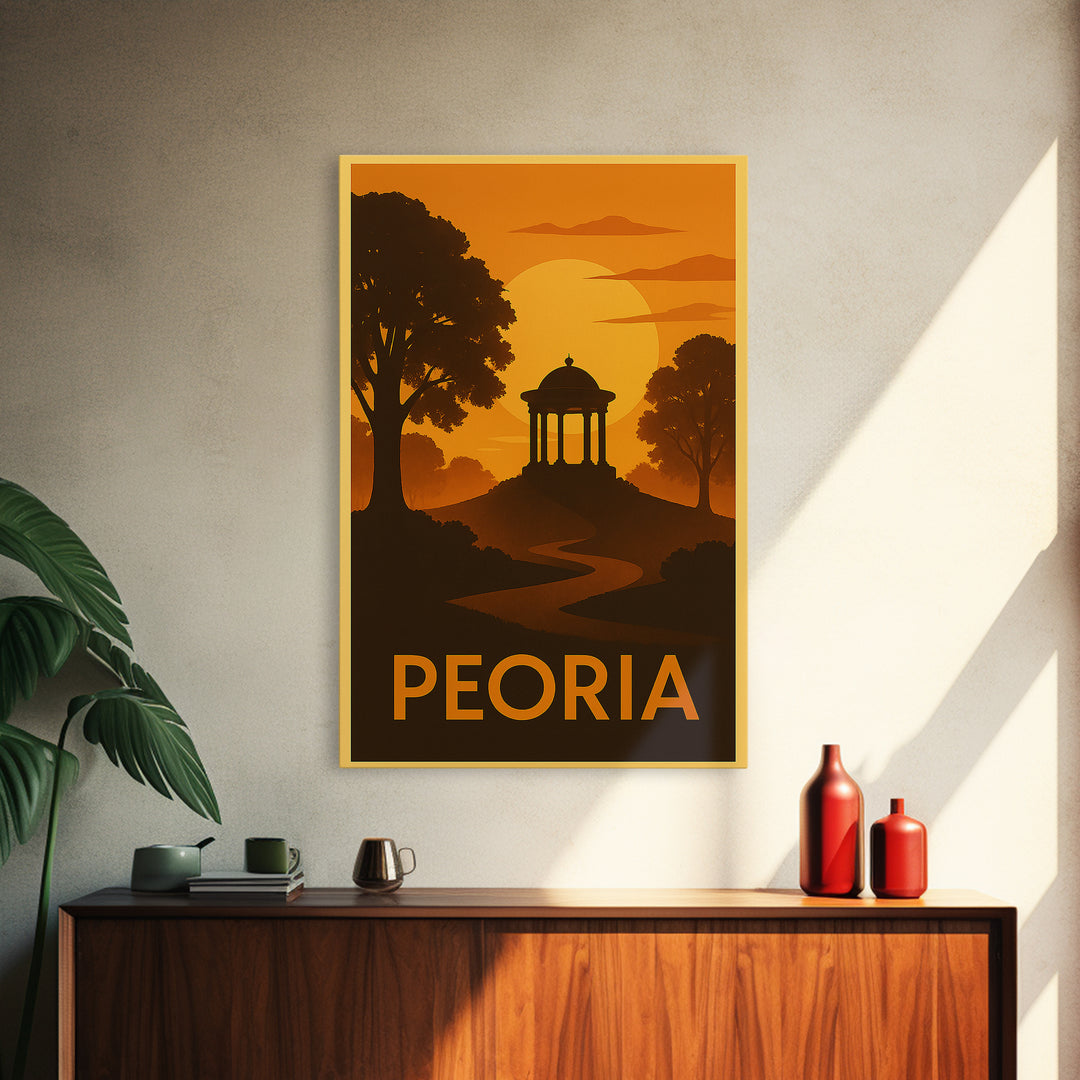 Peoria Travel Poster, Framed Canvas Print, Gold Art Deco Poster Art, Peoria Travel Art, Home Office Decor, Travel Wall Art, City Art Print
