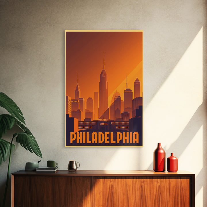 Philadelphia Travel Poster, Canvas Print, Gold Art Deco Poster Art, Philadelphia Art Print, Living Room Wall Art, Vintage Travel Print