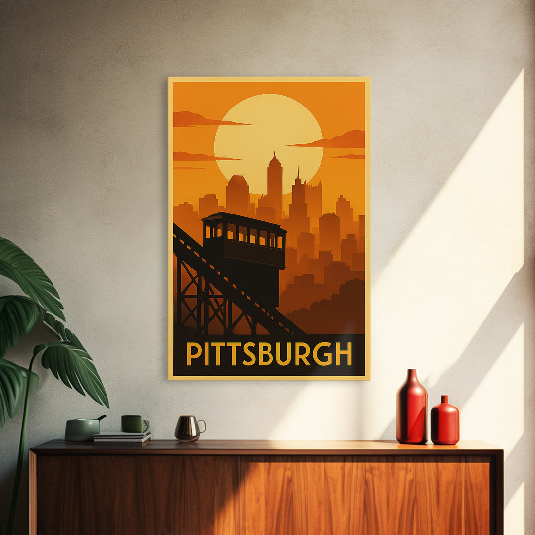 Pittsburgh Travel Poster, Framed Canvas Print, Gold Art Deco Poster Art, Pittsburgh Poster Print, Travel Poster Art, Travel Wall Art