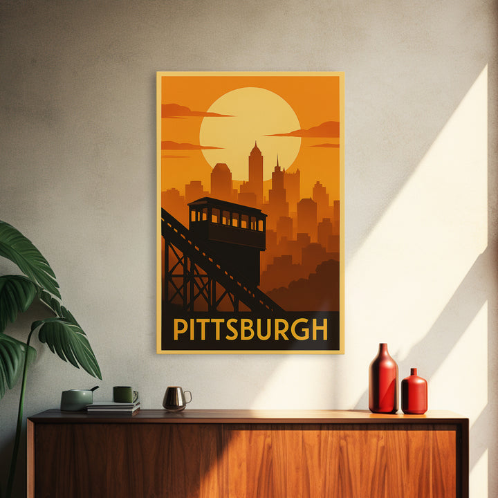 Pittsburgh Travel Poster, Framed Canvas Print, Gold Art Deco Poster Art, Pittsburgh Poster Print, Travel Poster Art, Travel Wall Art