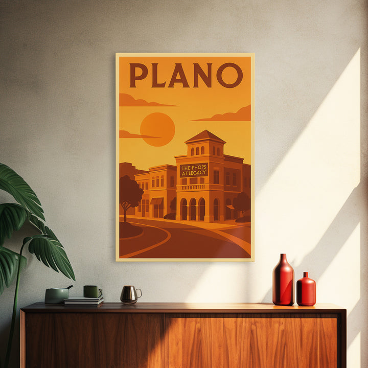 Plano Texas Travel Poster, Canvas Print, Gold Art Deco Poster Art, Plano City Art, Vintage Travel Art, Vintage City Poster, City Art Print