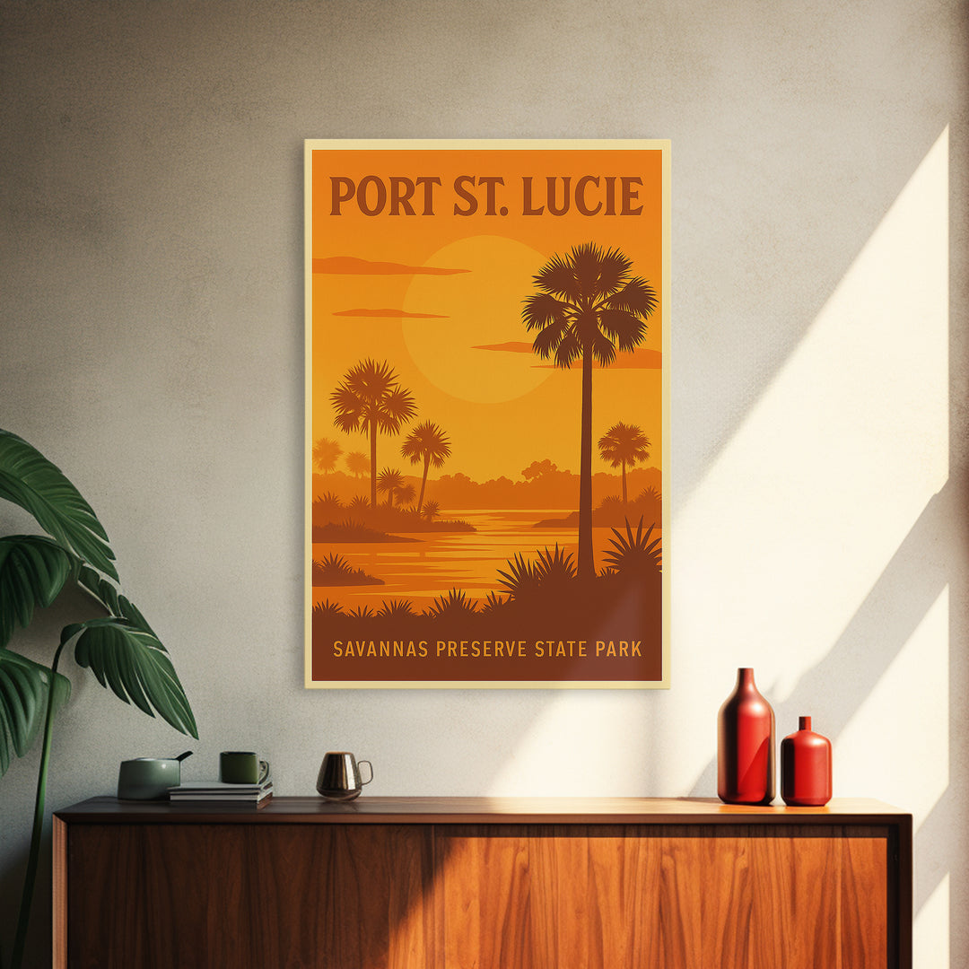 Port St Lucie Florida Travel Poster, Canvas Print, Gold Art Deco Poster Art, Port St Lucie Poster Print, Travel Wall Decor, Fine Art Print