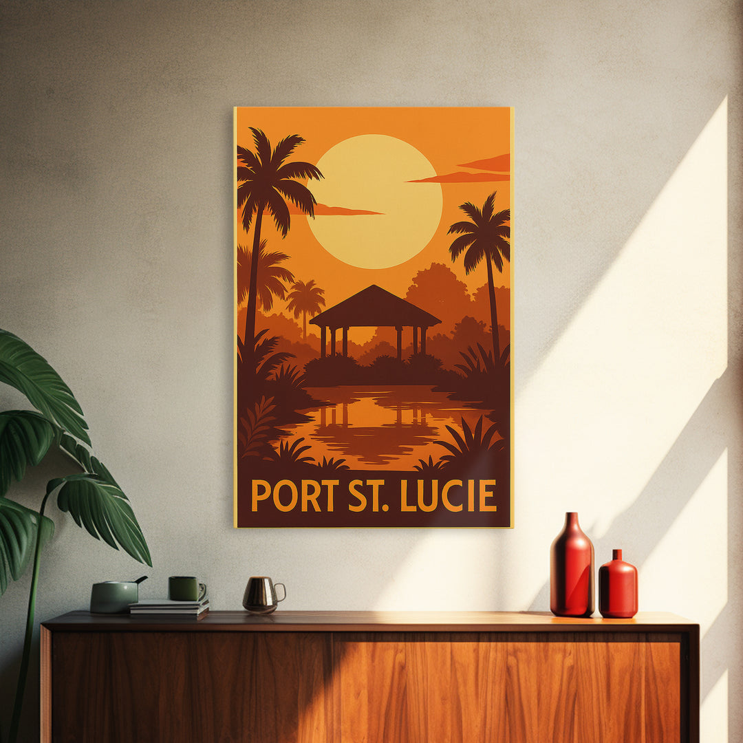 Port St Lucie Travel Poster, Canvas Print, Warm Sunset Silhouette Art, Port St Lucie City Art, City Illustration, City Travel Prints