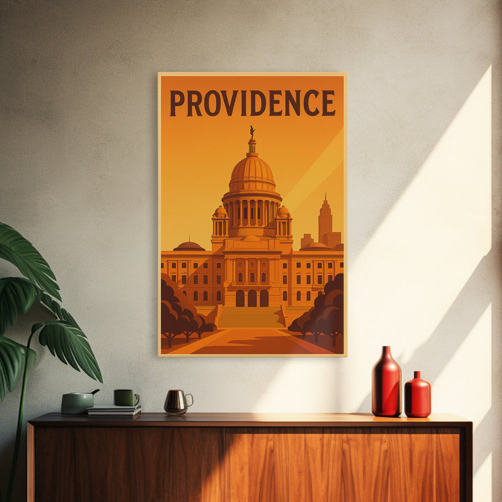 Providence Rhode Island Travel Poster, Canvas Print, Warm Sunset Silhouette Art, Providence Print, Gift For Travelers, Travel Wall Art