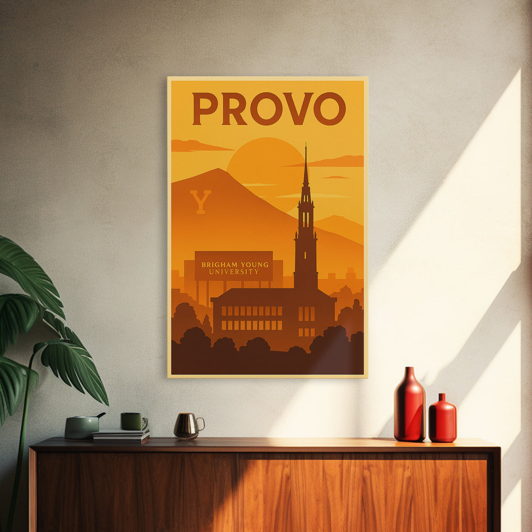 Provo Utah Travel Poster, Canvas Print, Golden Travel Poster Art, Provo City Art, Wanderlust Decor, Gift For Travelers, Travel Wall Art