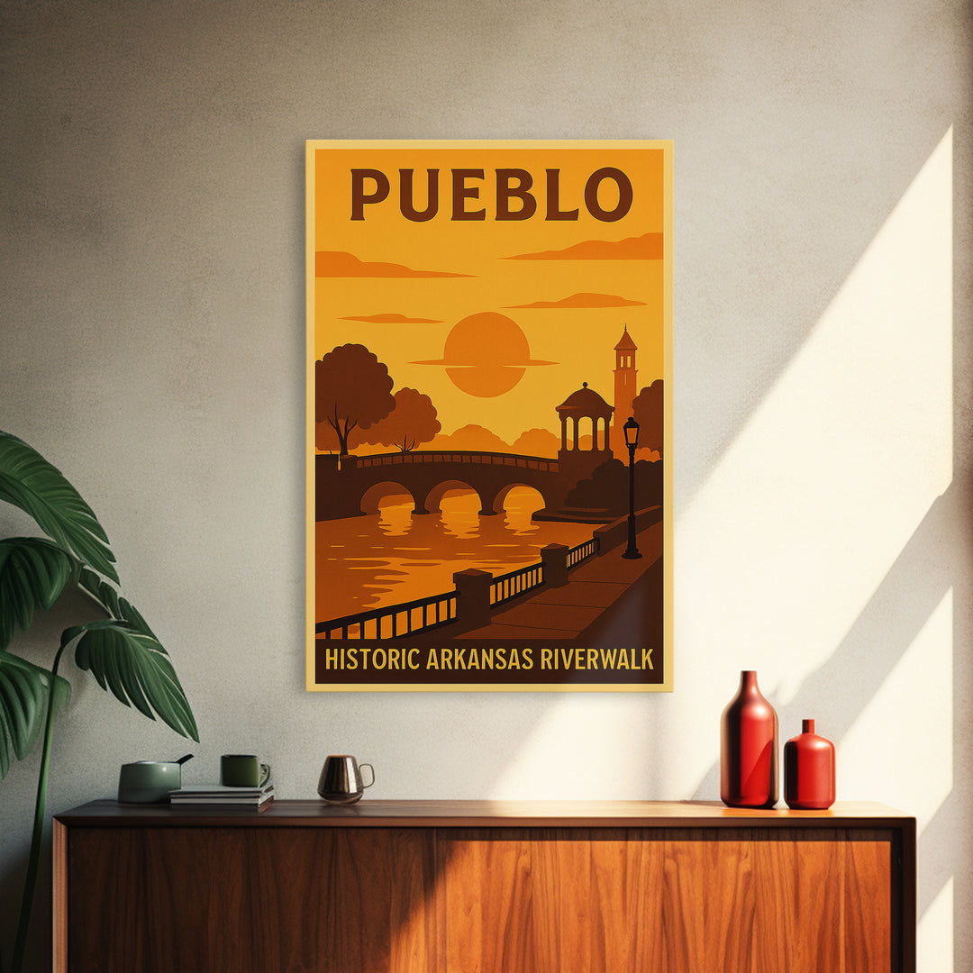 Pueblo Colorado Travel Poster, Canvas Print, Golden Poster Art, Pueblo Poster Print, Travel Wall Art, City Art Print, Watercolor Skyline Art