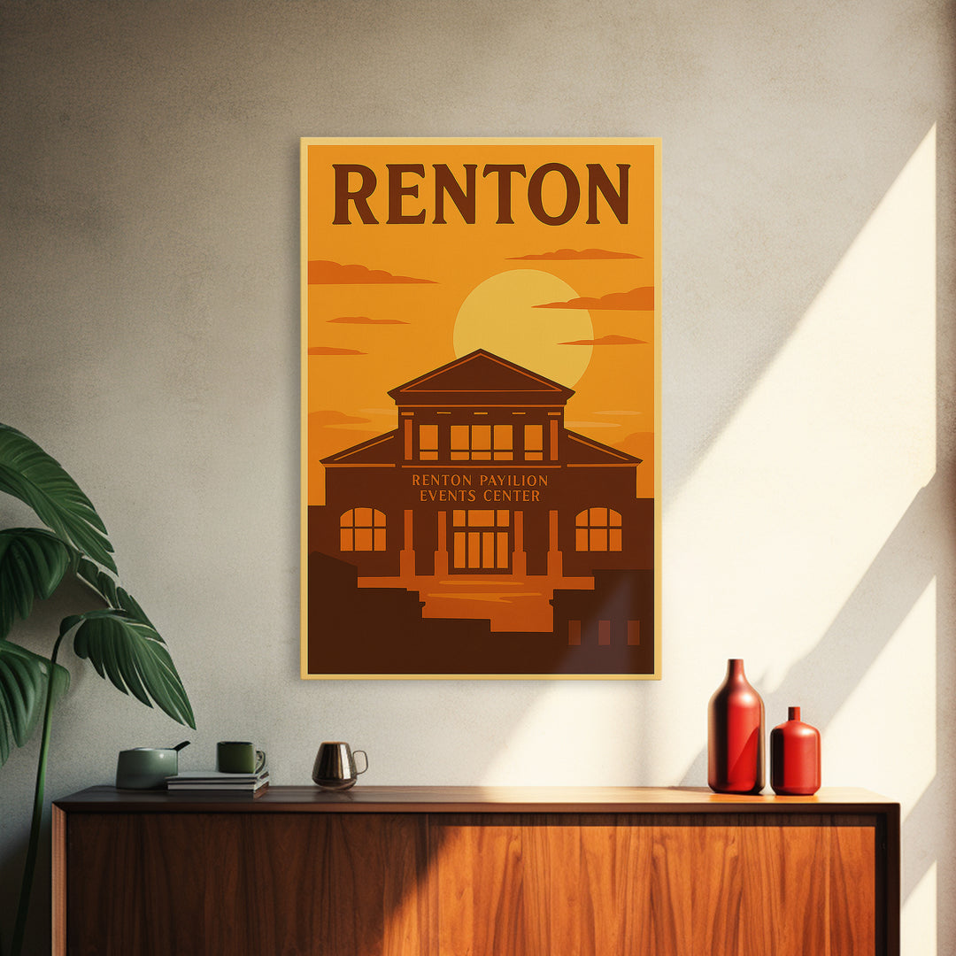 Renton Washington Travel Poster, Canvas Print, Warm Sunset Silhouette Art, Renton Art Print, Modern Wall Decor, Wall Art, Fine Art Print