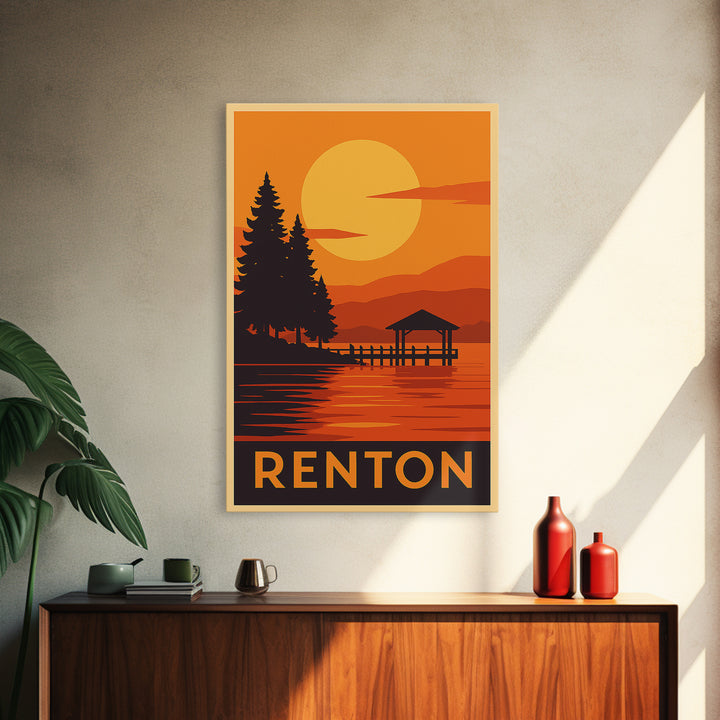 Renton Travel Poster, Canvas Print, Golden Travel Poster Art, Renton Art Print, Travel Art Print, Fine Art Print, Travel Poster Art