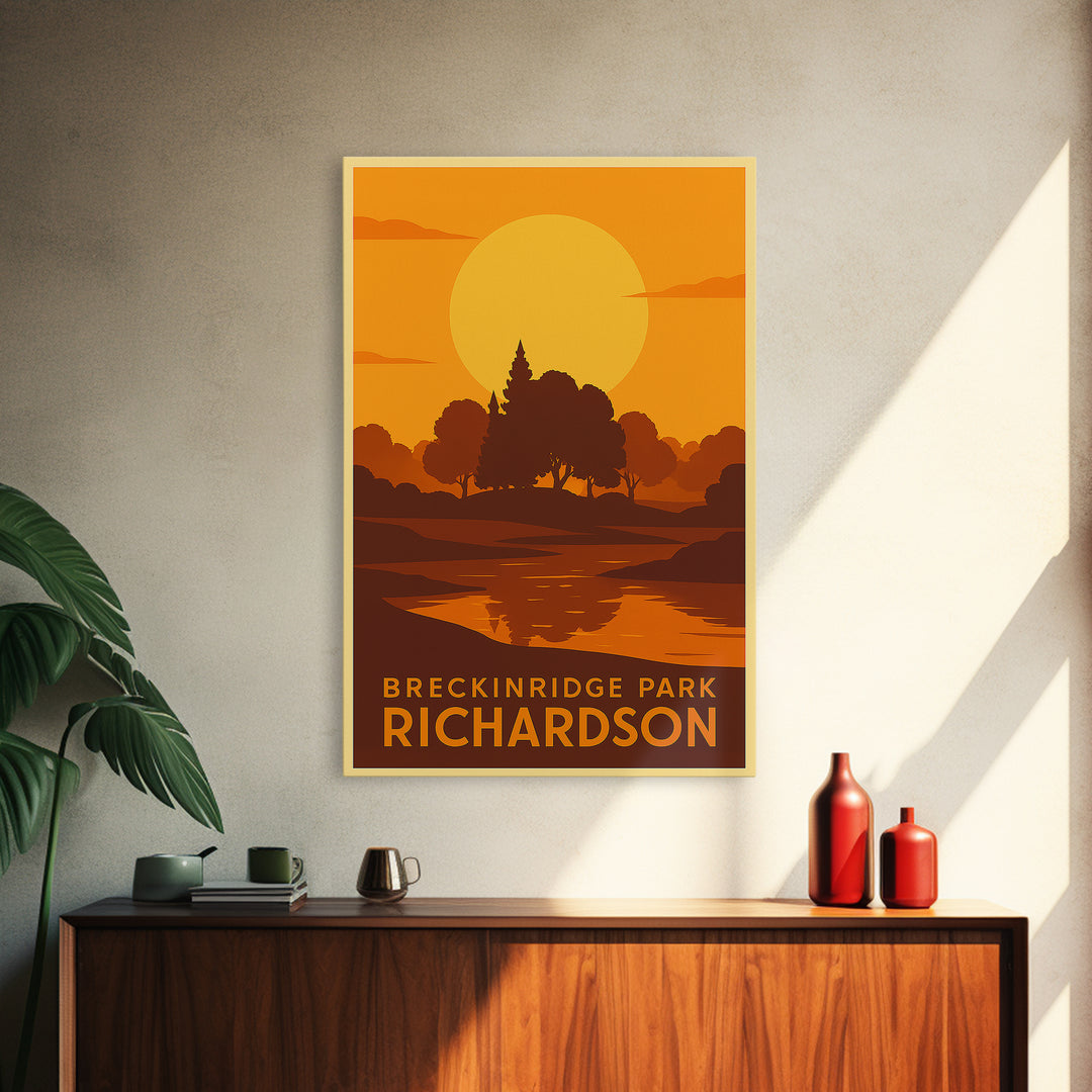 Richardson Travel Poster, Canvas Print, Warm Sunset Silhouette Art, Richardson Travel Art, Watercolor Skyline Art, Mid Century Wall Art