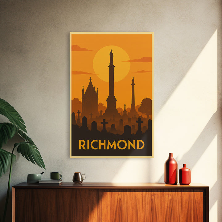 Richmond Travel Poster, Canvas Print, Warm Sunset Silhouette Art, Richmond City Art, Modern Wall Decor, Living Room Wall Art, Design 3