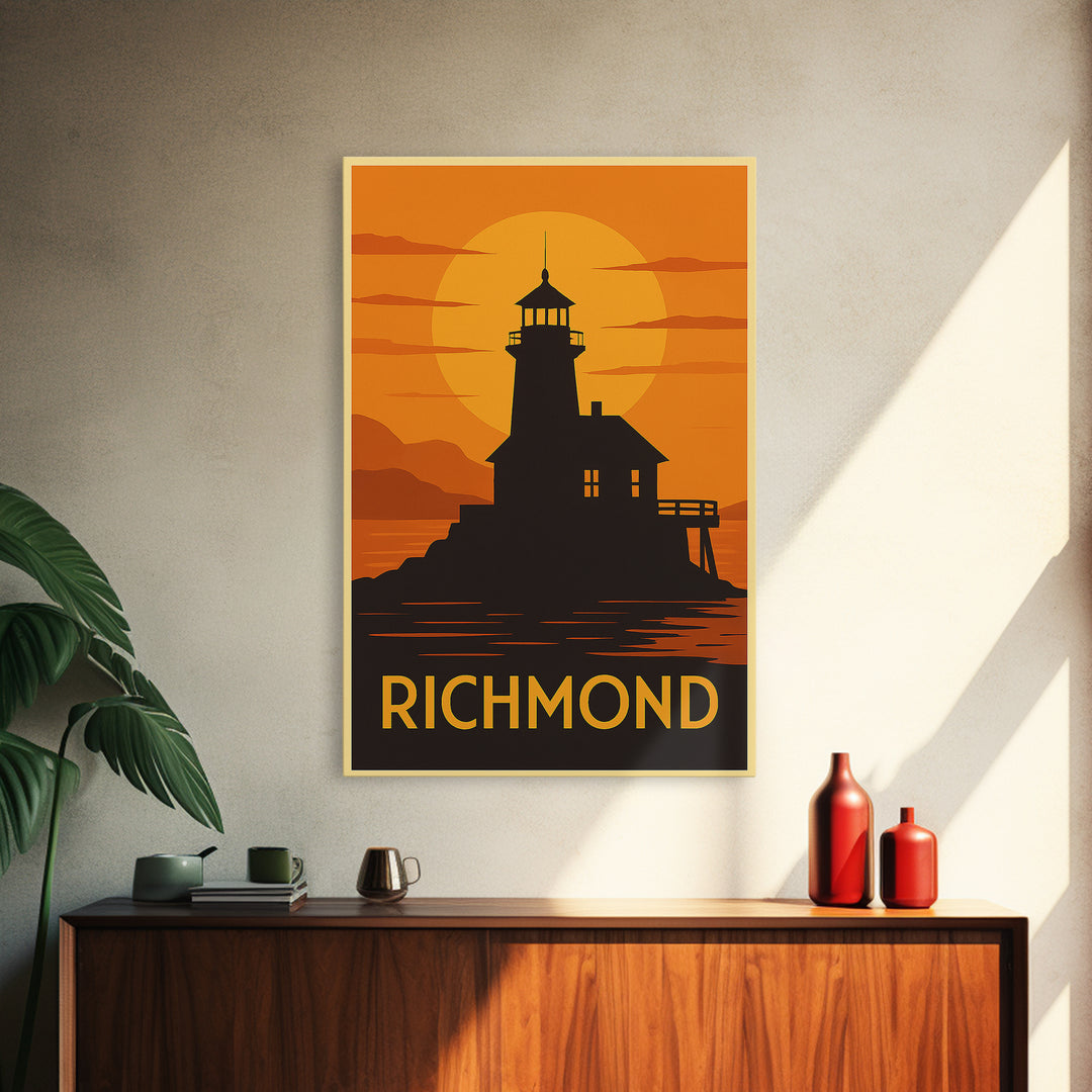 Richmond Travel Poster, Canvas Print, Warm Sunset Silhouette Art, Richmond Art Print, Home Office Decor, Travel Wall Art, Travel Poster Art