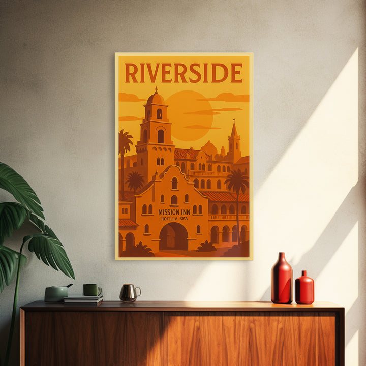Riverside California Travel Poster, Framed Canvas Print, Golden Travel Poster Art, Riverside City Art, Living Room Wall Art, Travel Wall Art