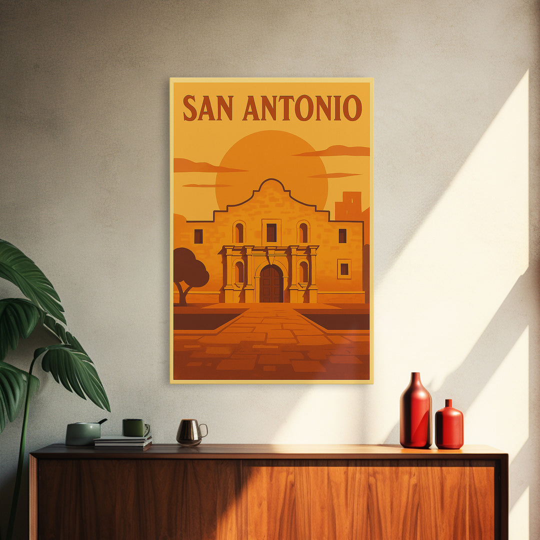 San Antonio Texas Travel Poster, Canvas Print, Warm Sunset Silhouette Art, San Antonio Travel Art, Travel Poster Art, Vintage City Art