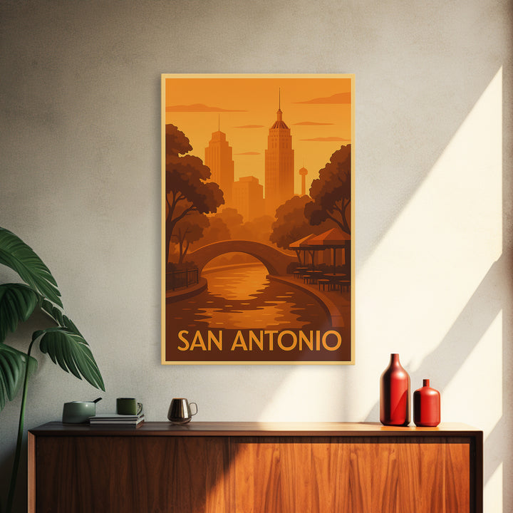 San Antonio Travel Poster, Canvas Print, Warm Sunset Silhouette Art, San Antonio Art Print, Modern Wall Decor, Travel Poster Set