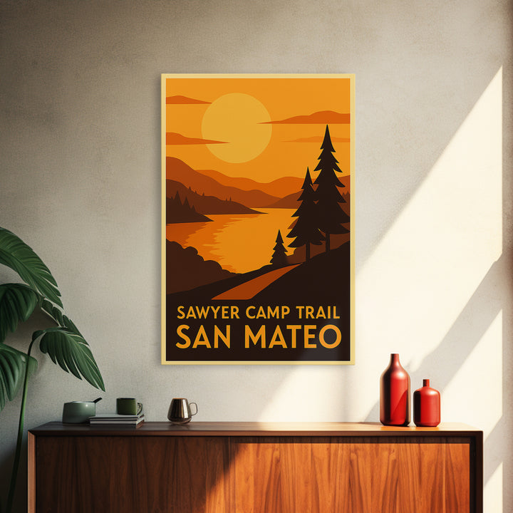 San Mateo Travel Poster, Canvas Print, Warm Sunset Silhouette Art, San Mateo Travel Art, City Travel Prints, Vintage Travel Art