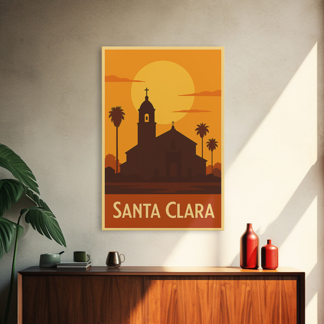 Santa Clara Travel Poster, Framed Canvas Print, Gold Art Deco Poster Art, Santa Clara Art Print, Travel Art Print, Home Office Decor