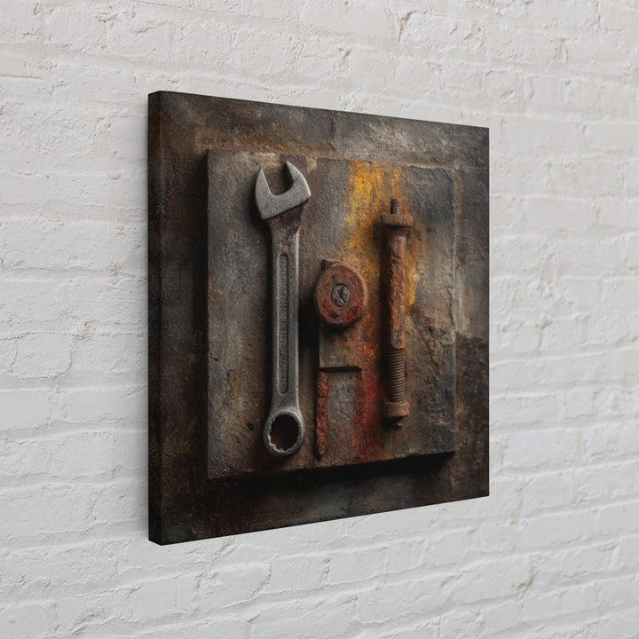 Wrench and Bolts Arranged Like Old Master Canvas Print, Garage Art, Car Wall Art, Garage Decor, Motor, Fathers Day Art, GAR-1x1-18