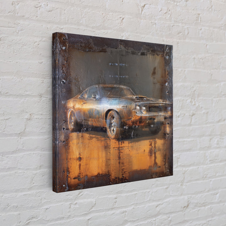 Desert Highway with Muscle Car Silhouette Framed Canvas Print, Garage Art, Garage Decor, Oil Painting, Motor, Art Print, GAR-1x1-21