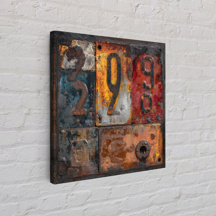 Rusty License Plate Collage Framed Canvas Print, Garage Art, Modern Decor, Garage Decor, Fine Art, Motor, Home Decor, GAR-1x1-80