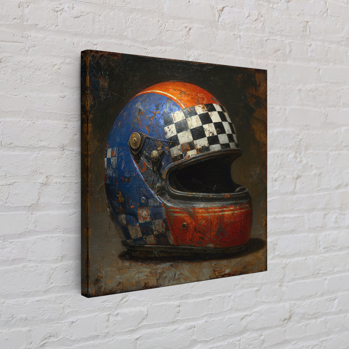 Racing Helmet with Checkered Flag Pattern Canvas Print, Garage Art, Garage Art Poster, Garage Decor, Fine Art, Motor, GAR-1x1-92