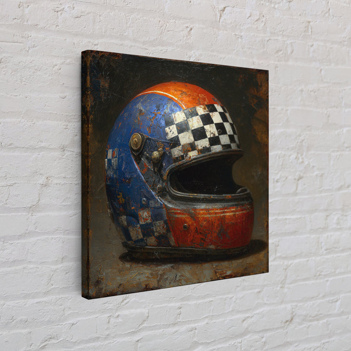 Racing Helmet with Checkered Flag Pattern Canvas Print, Garage Art, Garage Art Poster, Garage Decor, Fine Art, Motor, GAR-1x1-92