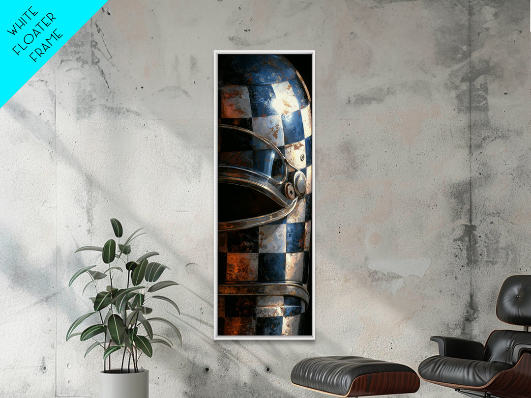 Racing Helmet with Checkered Flag Pattern Canvas Print, Garage Art, Textured Painting, Garage Decor, Fine Art, Motor, GAR-1x3-32