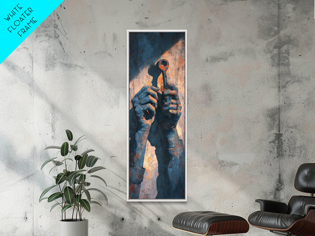 Mechanic Hands Holding a Spark Plug Canvas Print, Garage Art, Garage Decor, Fine Art, Motor, Room Decor, Textured Painting, GAR-1x3-42