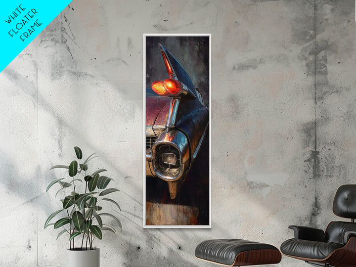 Classic Car Tail Lights Glowing at Dusk Framed Canvas Print, Garage Art, Home Decor, Garage Decor, Motor, Man Cave Decor, GAR-1x3-52