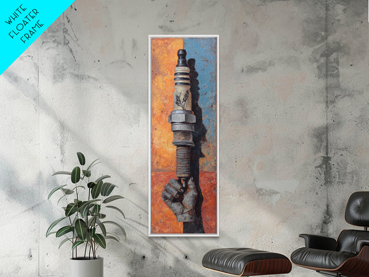 Spark Plug Botanical Specimen Drawing Framed Canvas Print, Garage Art, Sports Posters, Garage Decor, Fine Art, Motor, GAR-1x3-58