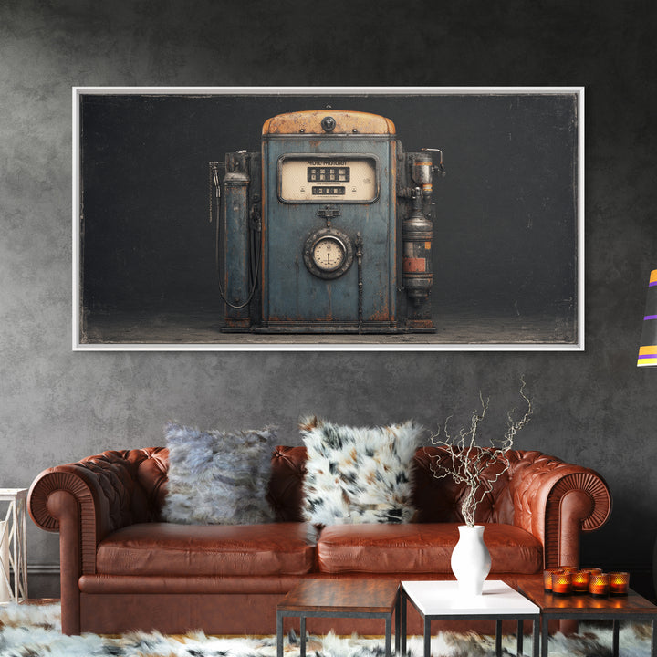 Retro Gas Pump Illustration Framed Canvas Print, Garage Art, Home Decor, Garage Decor, Fine Art, Motor, Man Cave Decor, GAR-2x1-1