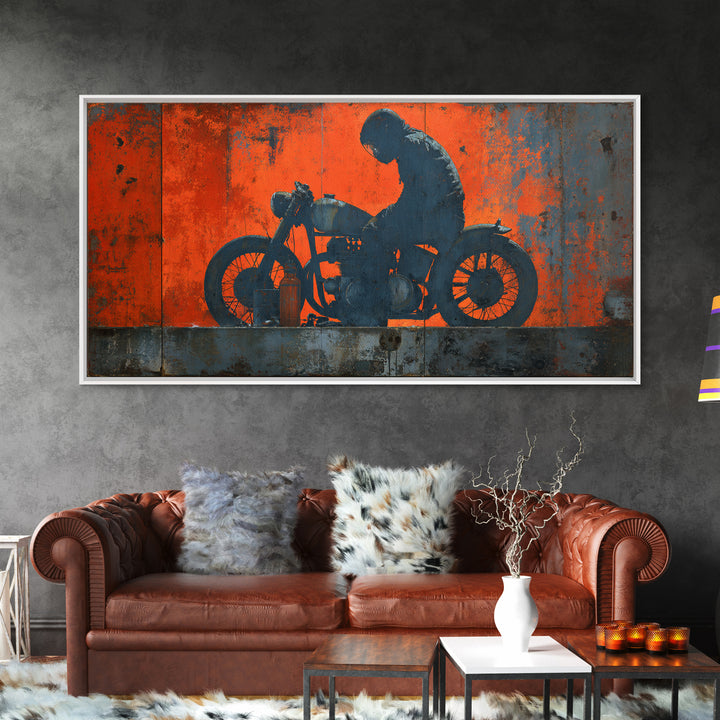 Motorcycle Rider Silhouette Framed Canvas Print, Garage Art, Statement Artwork, Garage Decor, Fine Art, Motor, Wall Decor, GAR-2x1-20