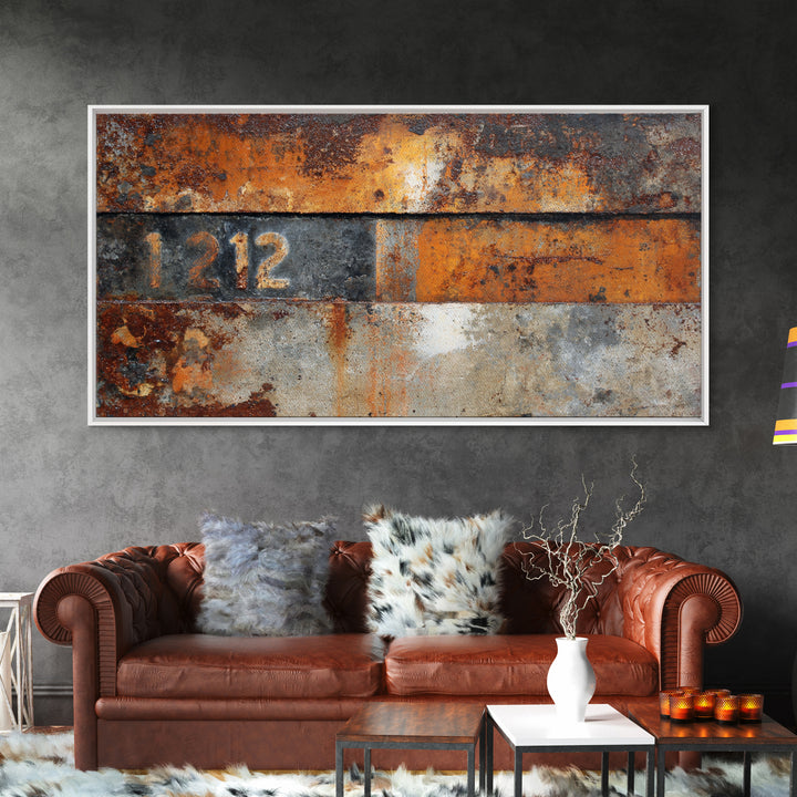 Rusty License Plate Collage Framed Canvas Print, Garage Art, Minimalist Decor, Garage Decor, Fine Art, Motor, Metal Art, GAR-2x1-28