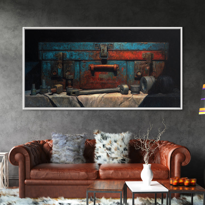 Old Toolbox with Oil Stained Rag Still Canvas Print, Garage Art, Garage Art Poster Download, Garage Decor, Abstract Art, Motor, GAR-2x1-71