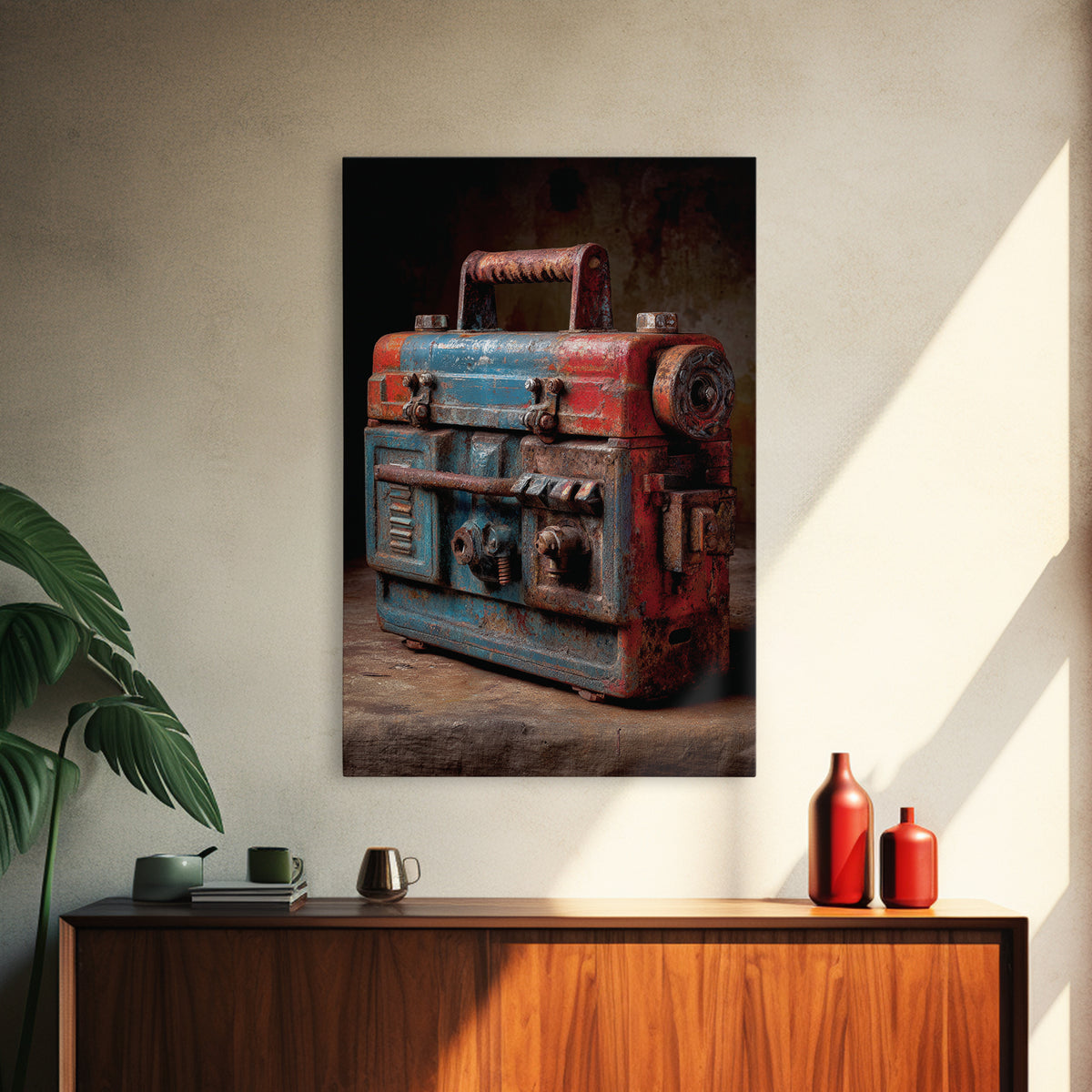 Old Toolbox with Oil Stained Rag Still Framed Canvas Print, Garage Art, Wall Decor, Garage Decor, Oil Painting, Motor, GAR-2x3-59