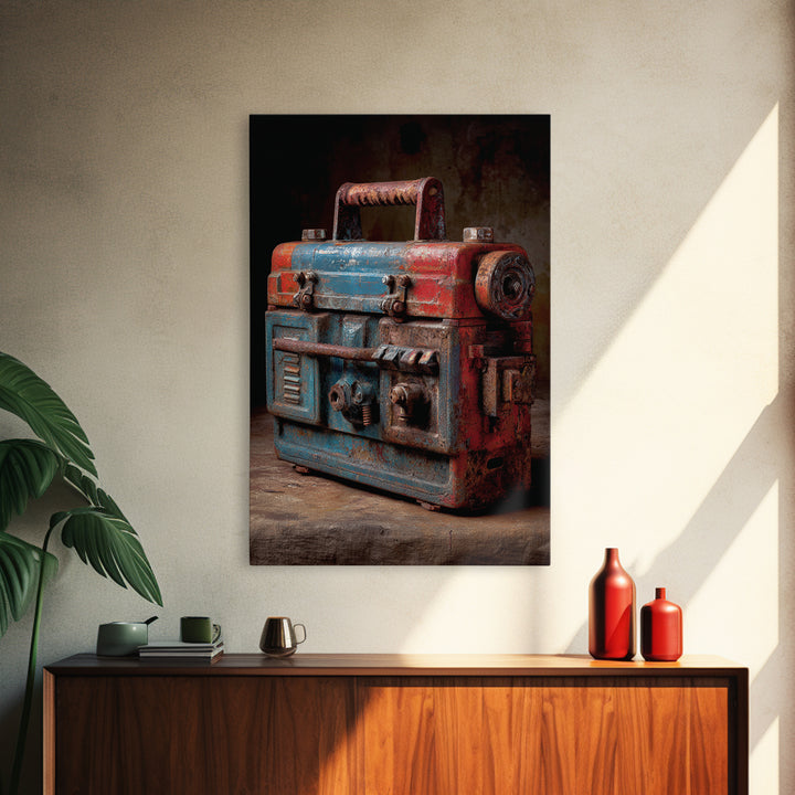 Old Toolbox with Oil Stained Rag Still Framed Canvas Print, Garage Art, Wall Decor, Garage Decor, Oil Painting, Motor, GAR-2x3-59