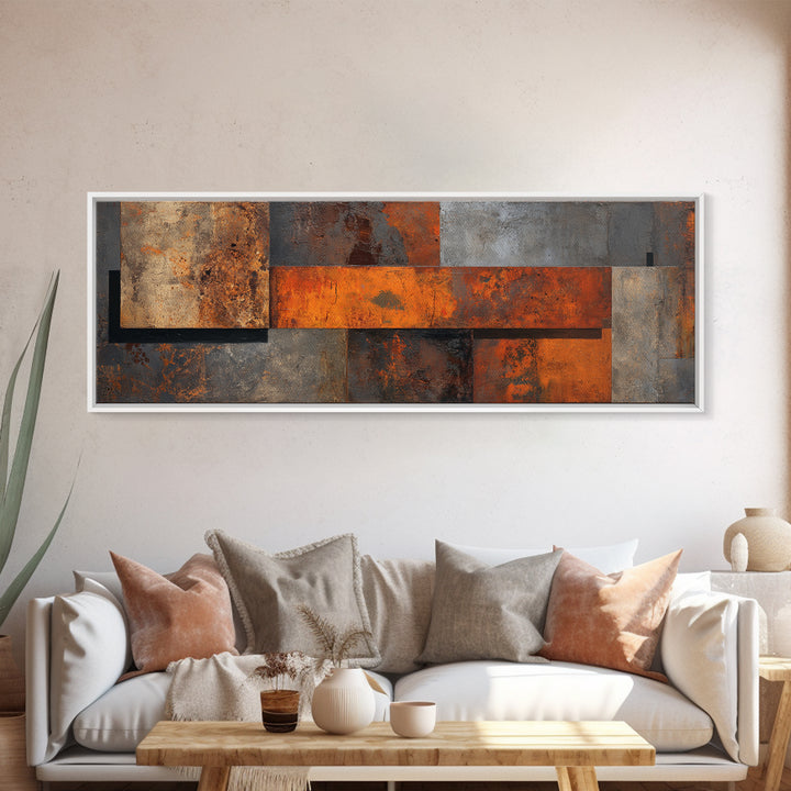 Steel and Rust Texture Abstract Panel Framed Canvas Print, Garage Art, Garage Art Poster, Garage Decor, Fine Art, Motor, GAR-3x1-15