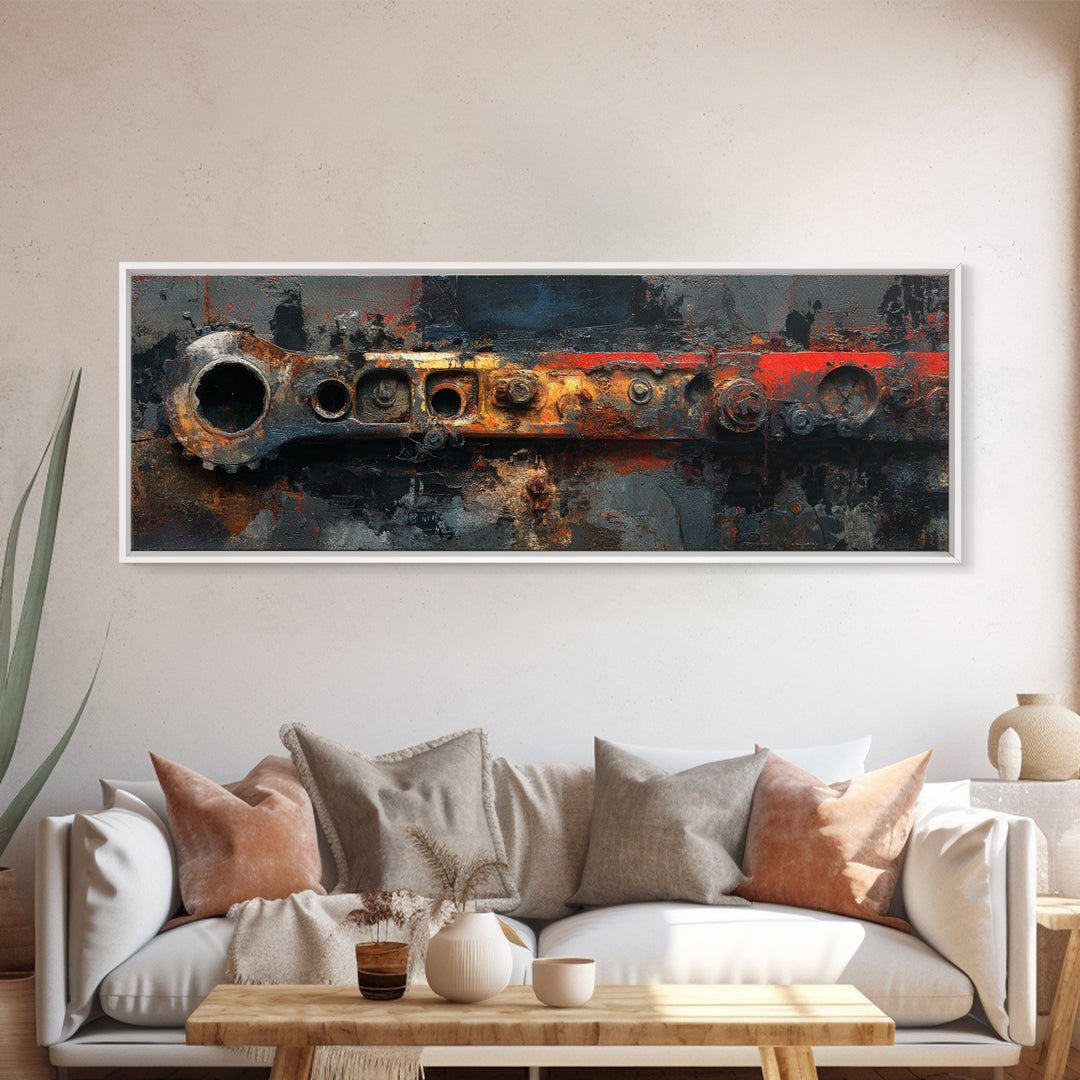 Black and Red Racing Stripe Abstraction Framed Canvas Print, Garage Art, Room Decor, Garage Decor, Fine Art, Motor, Canvas Art, GAR-3x1-52