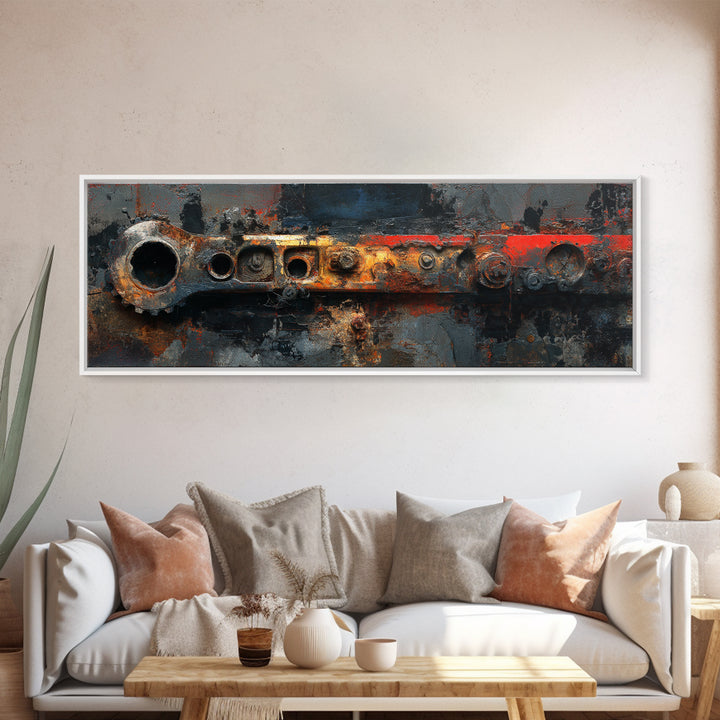 Black and Red Racing Stripe Abstraction Framed Canvas Print, Garage Art, Room Decor, Garage Decor, Fine Art, Motor, Canvas Art, GAR-3x1-52
