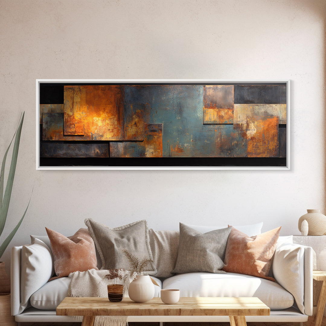 Steel and Rust Texture Abstract Panel Framed Canvas Print, Garage Art, Room Decor, Garage Decor, Abstract Art, Motor, GAR-3x1-63
