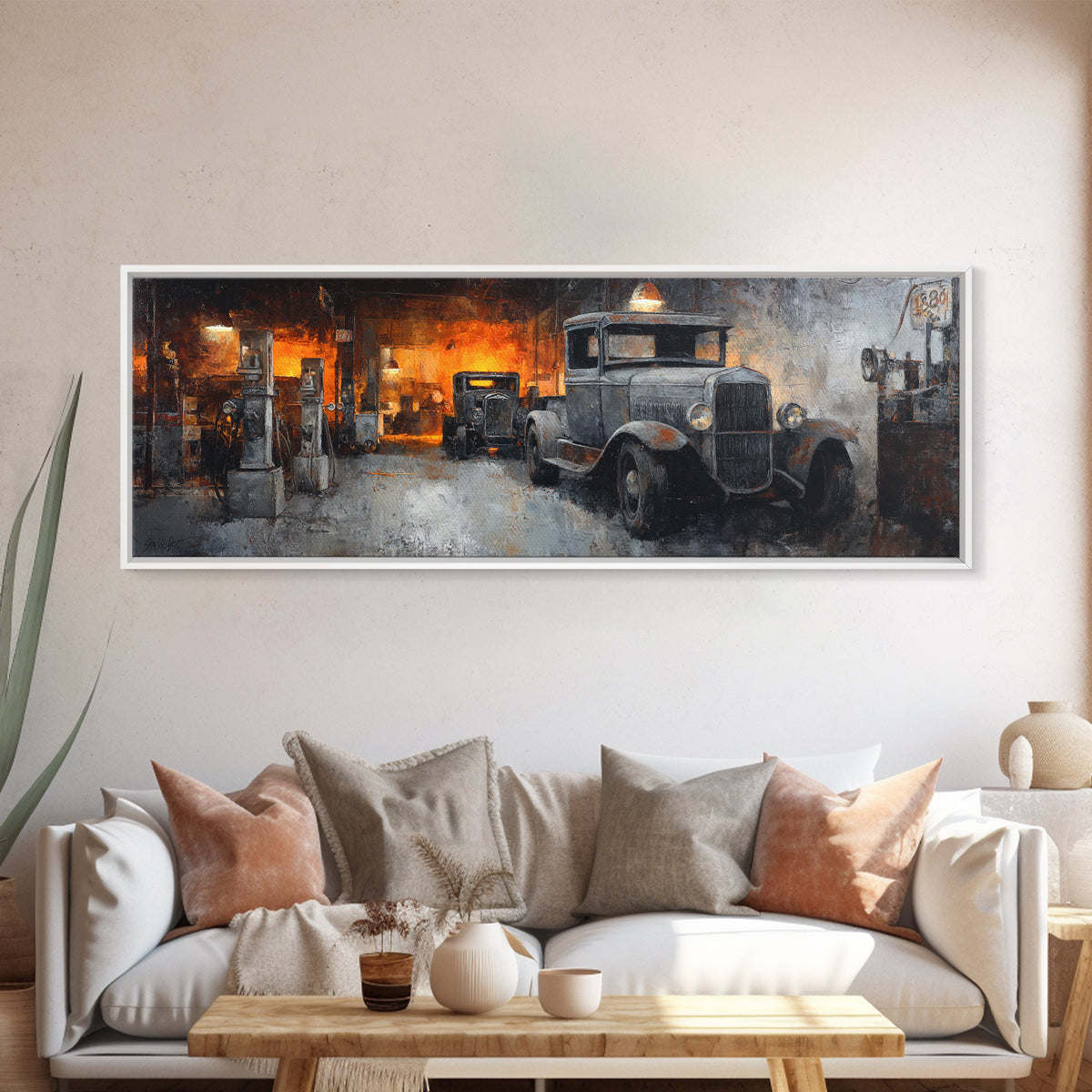 Route 66 Road Scene Without Text Framed Canvas Print, Garage Art, Game Room Art, Garage Decor, Fine Art, Motor, Fine Art Print, GAR-3x1-81