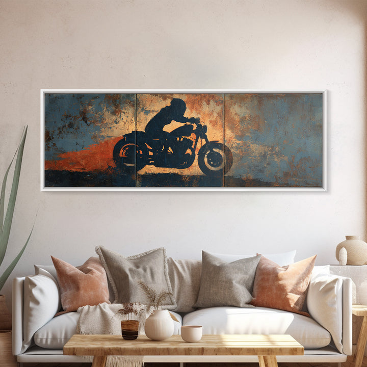 Motorcycle Rider Silhouette Canvas Print, Garage Art, Minimalist Decor, Garage Decor, Oil Painting, Motor, Metal Art, GAR-3x1-88