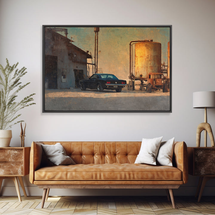 Desert Highway with Muscle Car Silhouette Framed Canvas Print, Garage Art, Game Room Decor, Garage Decor, Fine Art, Motor, GAR-3x2-25