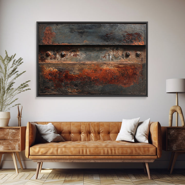 Steel and Rust Texture Abstract Panel Framed Canvas Print, Garage Art, Autumn Wall Art, Garage Decor, Fine Art, Motor, GAR-3x2-27