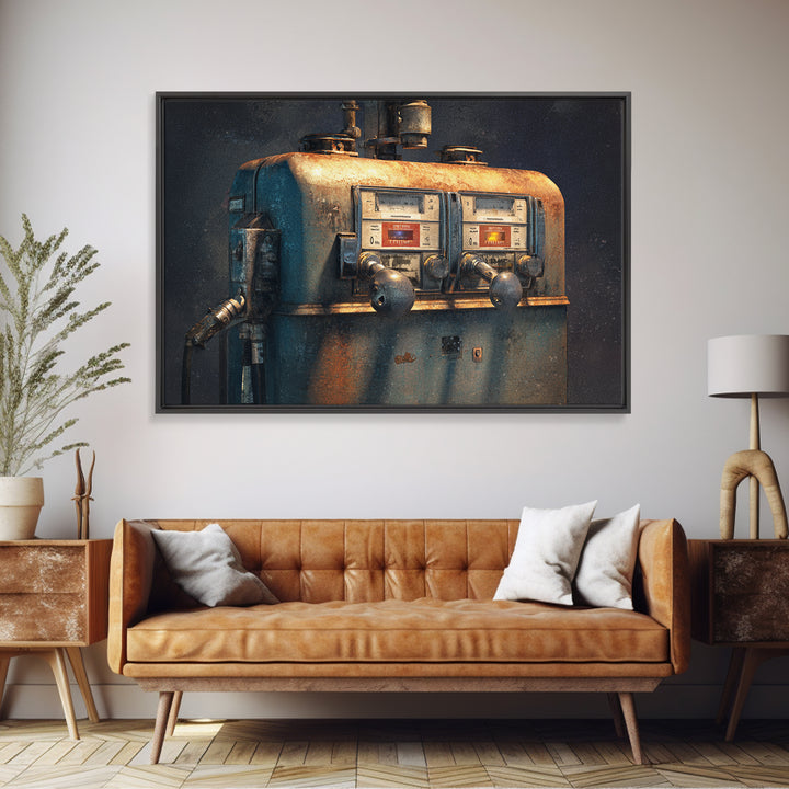 Retro Gas Pump Illustration Canvas Print, Garage Art, Industrial Wall Art, Garage Decor, Fine Art, Motor, Modern Decor, GAR-3x2-33