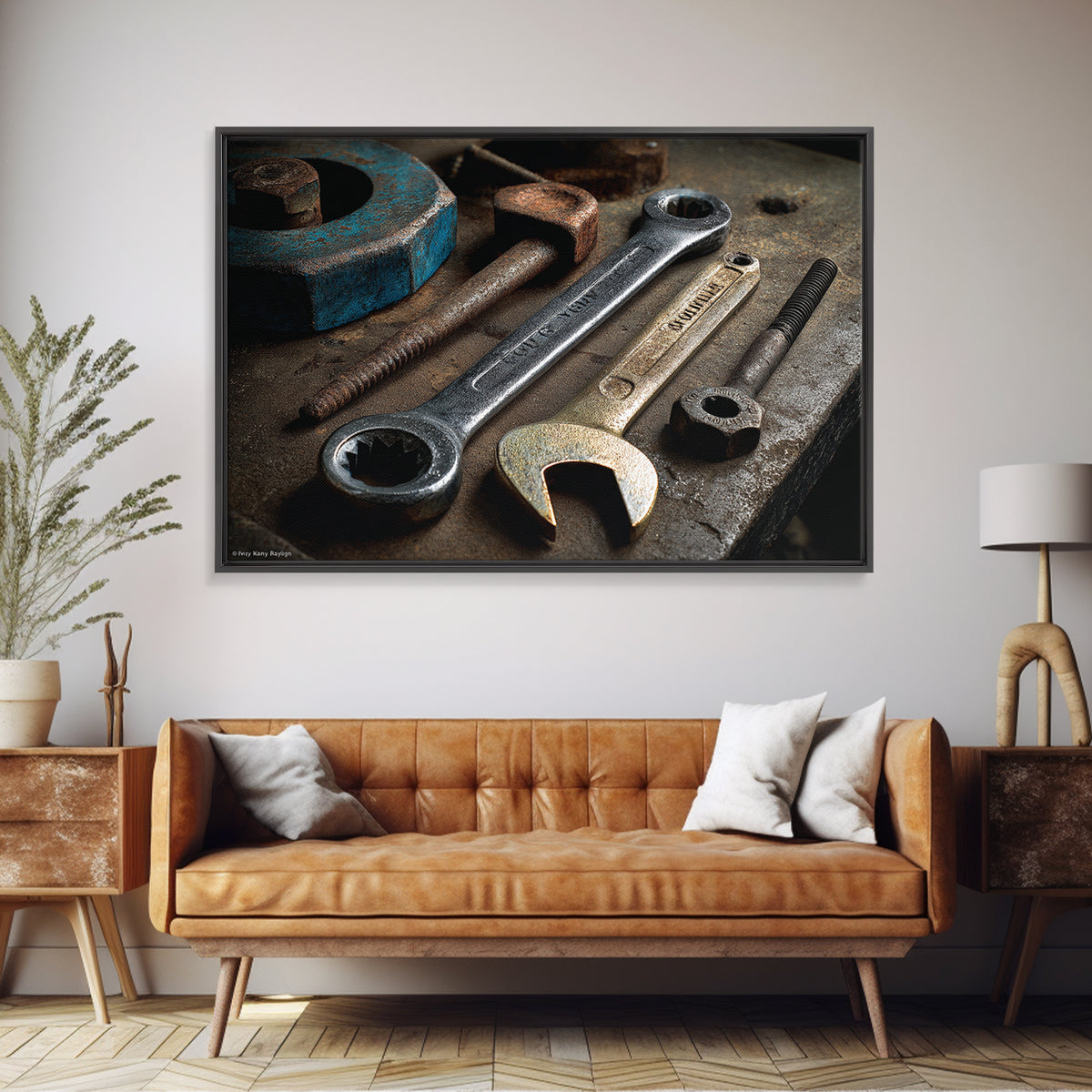 Wrench and Bolts Arranged Like Old Master Framed Canvas Print, Garage Art, Car Art, Garage Decor, Motor, Garage Art Poster, GAR-3x2-70
