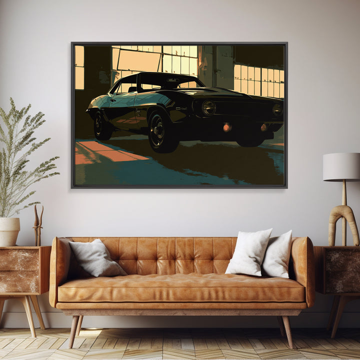 Desert Highway with Muscle Car Silhouette Canvas Print, Garage Art, Automotive Decor, Garage Decor, Oil Painting, Motor, GAR-3x2-73
