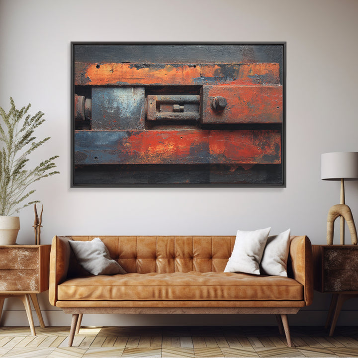 Steel and Rust Texture Abstract Panel Framed Canvas Print, Garage Art, Minimalist Decor, Garage Decor, Abstract Art, Motor, GAR-3x2-99