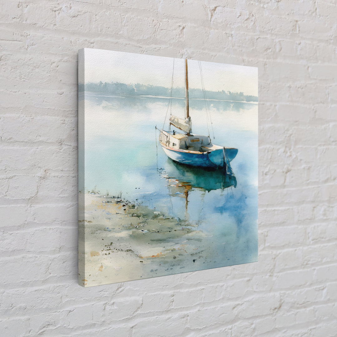Soft Watercolor Sailboat on Quiet Water Canvas Print, Guest Bedroom Art, Pink Wall Art, Bedroom Decor, Fine Art, Guest, GBA-1x1-18