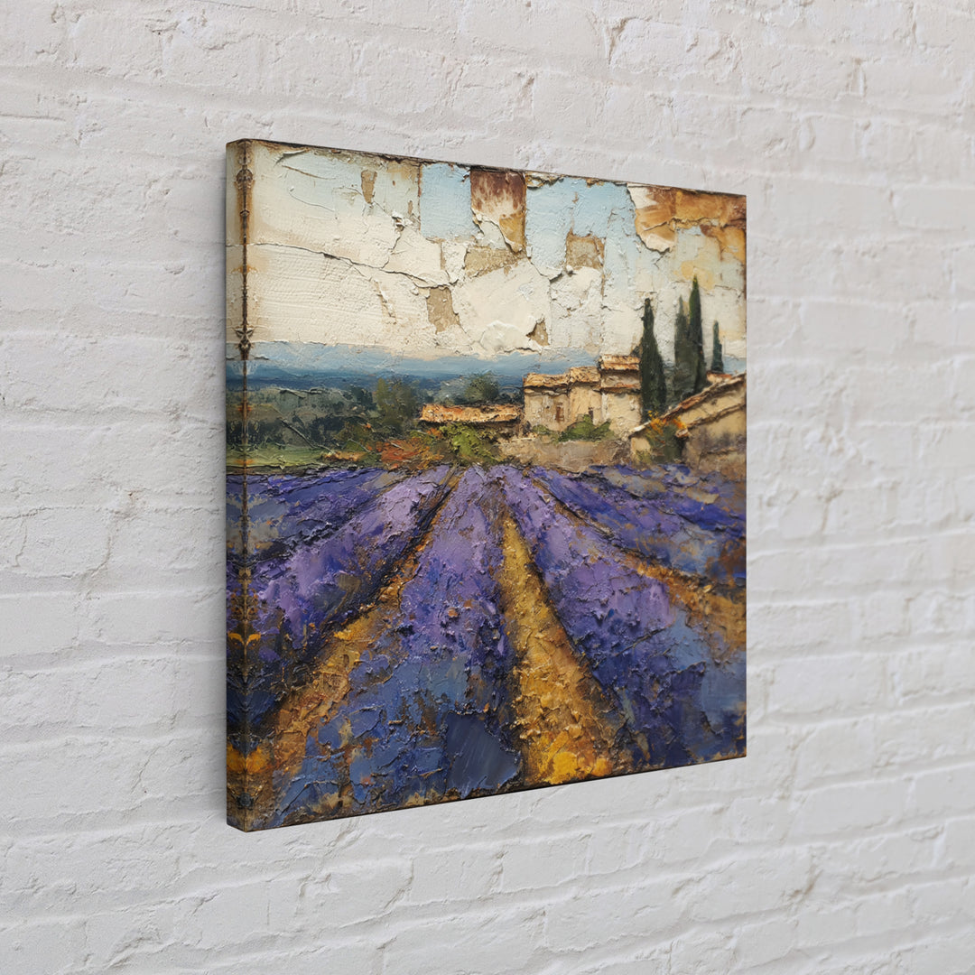 Lavender Field under Pale Sky Framed Canvas Print, Guest Bedroom Art, Bedroom Wall Art, Bedroom Decor, Oil Painting, Guest, GBA-1x1-43
